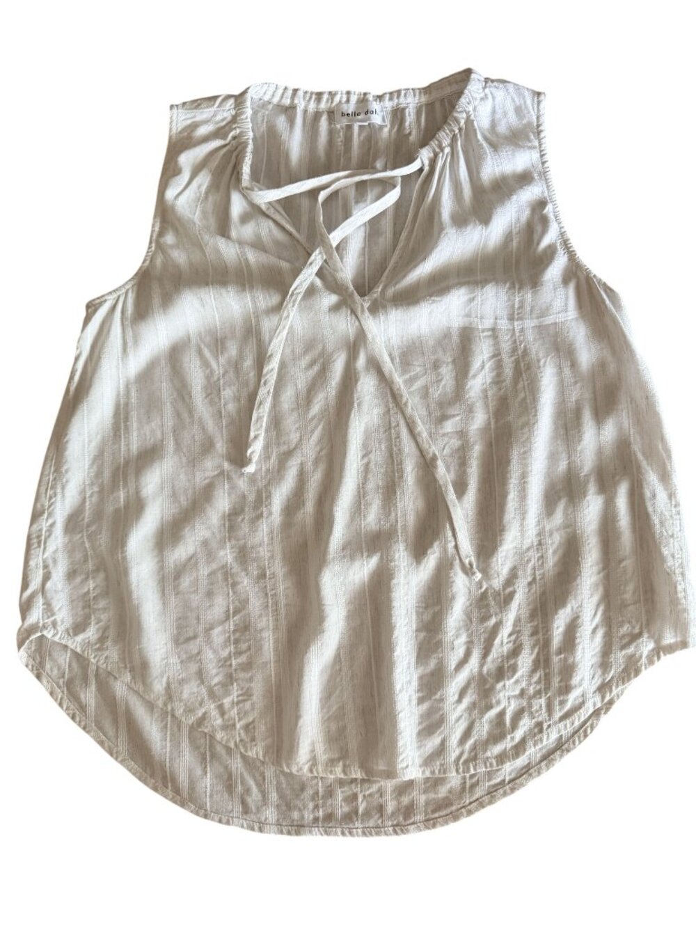 Bella Dahl Sleeveless Cream/White Textured Tie-Neck Top Size M USA Made